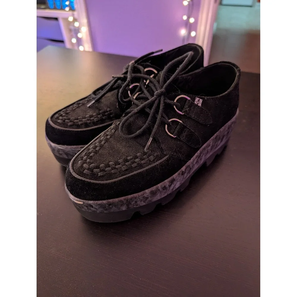 T.U.K. Black Suede Viva Mondo Creepers Platform Lug Sole Shoes A3065 Womens 10